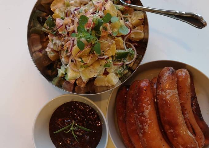 Easiest Way to Make Perfect Potatoes salad with chorizo sausages and
bean paste dressing