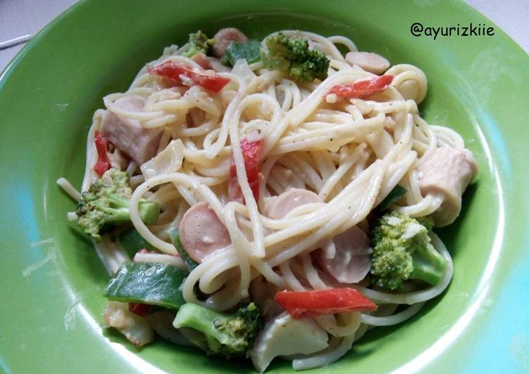 Spageti saus telor asin