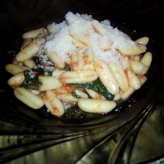 Cavatelli with tomato - basil sauce A picture of Cavatelli with tomato - basil sauce.