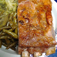 A picture of Ribs with apple juice glaze.