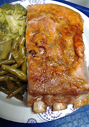 A picture of Ribs with apple juice glaze.
