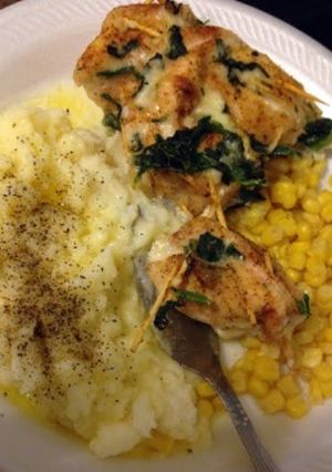 A picture of Aysha's stuffed chicken breast.