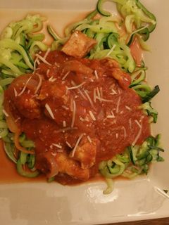 A picture of Chicken zucchetti [zucchini pasta].