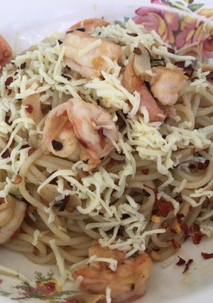 Foto resep Spaghetti Aglio Olio with Prawn ala Mak Kalun