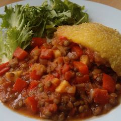 A picture of Vickys Lentil & Pepper Bake GF DF EF SF NF.