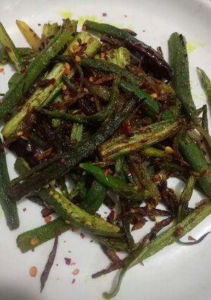 A picture of Achari bhindi.