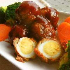 Quail Egg Meatballs in Sweet Vinegar Ankake Sauce A picture of Quail Egg Meatballs in Sweet Vinegar Ankake Sauce.
