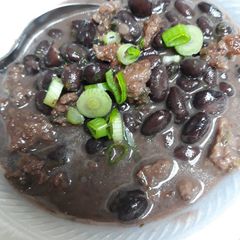 A picture of Burger and Black Beans.