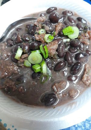 A picture of Burger and Black Beans.