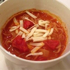 A picture of Tomato Ramen using Shirataki Noodles.