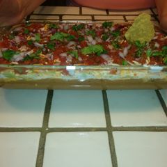 A picture of 7 layer bean dip.
