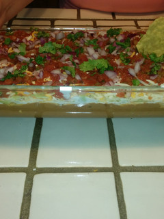 A picture of 7 layer bean dip.