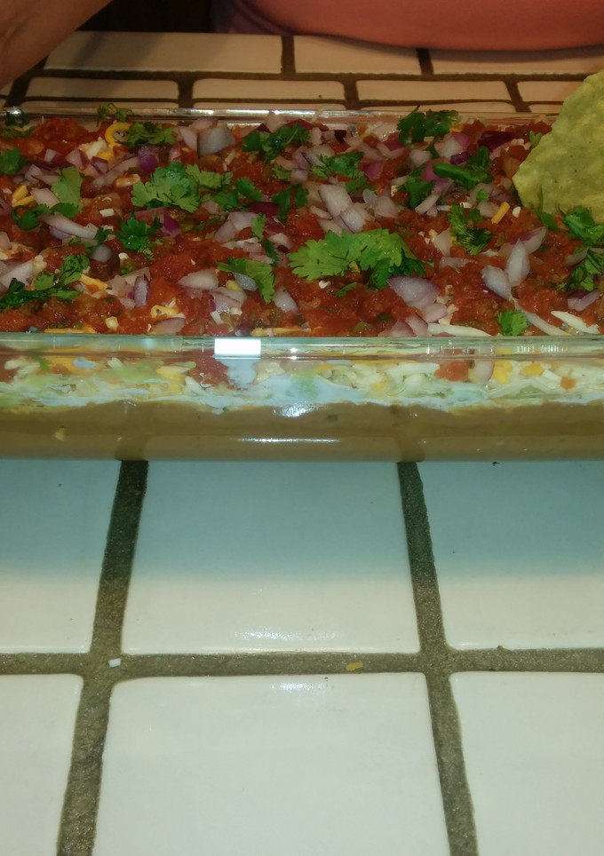 A picture of 7 layer bean dip.