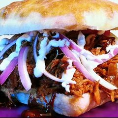 A picture of Mike's Sloppy Sow BBQ Pulled Pork Sandwiches.