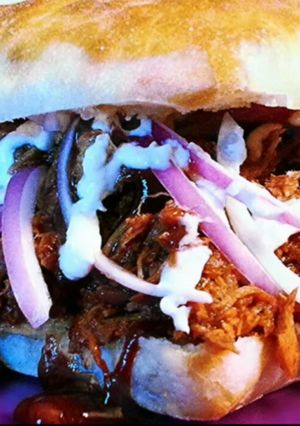 A picture of Mike's Sloppy Sow BBQ Pulled Pork Sandwiches.