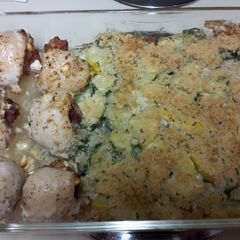 A picture of Feta and bacon stuffed chicken.