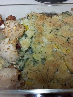 A picture of Feta and bacon stuffed chicken.