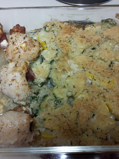 A picture of Feta and bacon stuffed chicken.