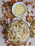 Fideos tricolor con crema de cebolla "one pot"
