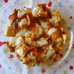 A picture of Atsuage (Thick Fried Tofu) and Kimchi Cheese Bake with Gochujang (Korean Hot Pepper Paste).