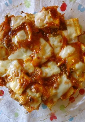 A picture of Atsuage (Thick Fried Tofu) and Kimchi Cheese Bake with Gochujang (Korean Hot Pepper Paste).