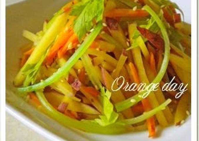 Recipe of Quick Sweet Potato and Celery Salt and Butter Flavored Kinpira
