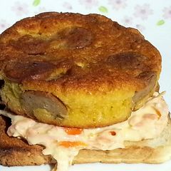 A picture of Sausage And Egg Omelette Burger.
