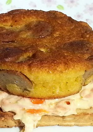 A picture of Sausage And Egg Omelette Burger.