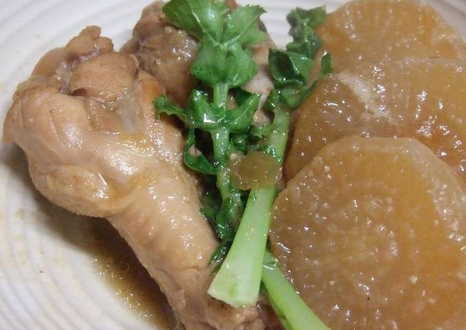 Chicken Drumsticks & Daikon Radish Simmered with Miso & Soy Sauce