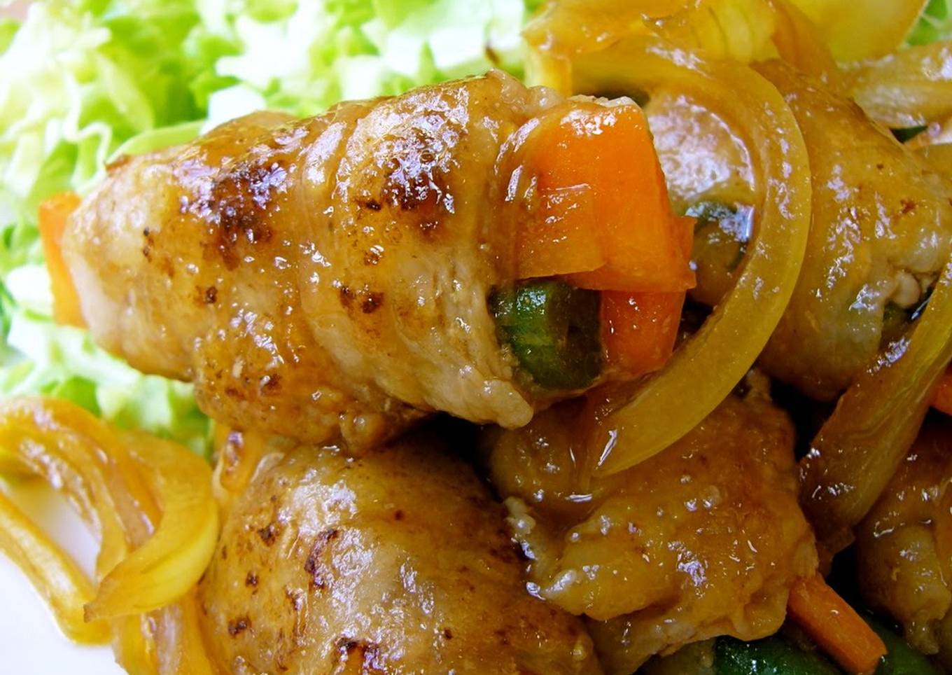 How to Make Any-night-of-the-week Great for Bentos too! Vegetable and
Pork Rolls Marinated in Nanban Sauce