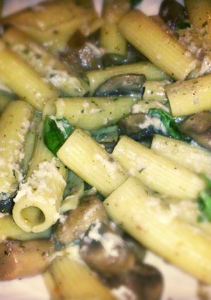 A picture of Spicy Low Calorie Mushroom sauce With Rigatoni.