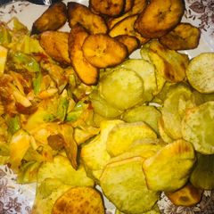A picture of Sweet potatoes plaintain and cabbage sauce.