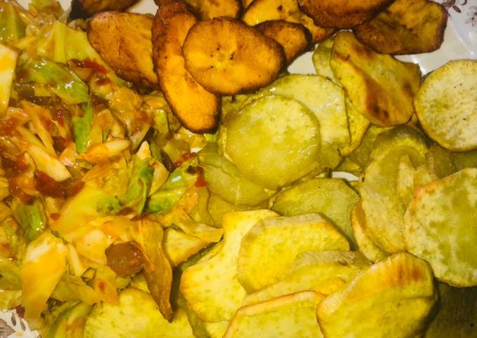 Sweet potatoes plaintain and cabbage sauce
