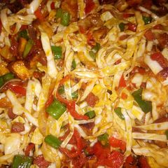 Plantain,sausage vegetable sauce A picture of Plantain,sausage vegetable sauce.