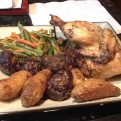 A picture of Roasted Cornish Hens, Green Beans, & Roasted Fingerling Potatoes.