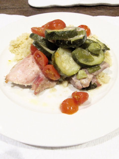 A picture of Chicken Zucchini And Cherry Tomatoes.