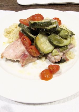 A picture of Chicken Zucchini And Cherry Tomatoes.
