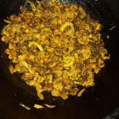 A picture of Karaly (bitter grud) with dal chana.
