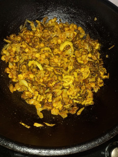 A picture of Karaly (bitter grud) with dal chana.