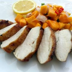 A picture of LG PAN GRILL CHICKEN BREAST WITH MANGO SALSA.