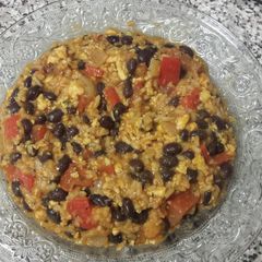 A picture of Black Bean, Eggs and Rice Dinner.