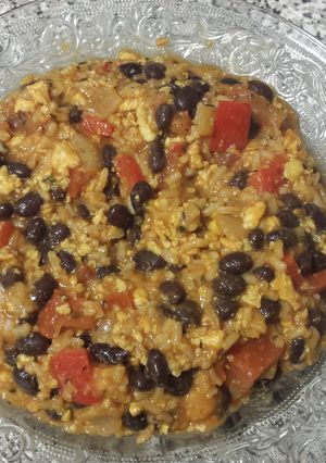 A picture of Black Bean, Eggs and Rice Dinner.