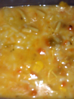 A picture of chicken noodle stew.