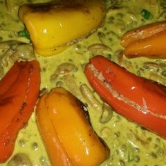 A picture of Sig's Stuffed Sweet Pepper in a Creamy Dhal Sauce.