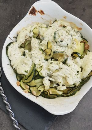 Une photo de Petit gratin de courgettes au tartare