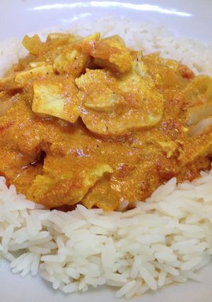 A picture of Chicken Curry and Rice.