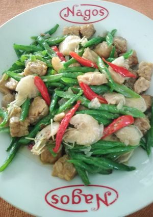 Foto resep Tumis udang, tempe+kacang panjang