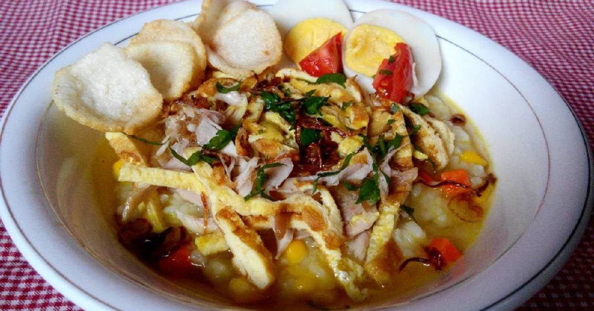 Resep bubur ayam dengan kuah kaldu gurih