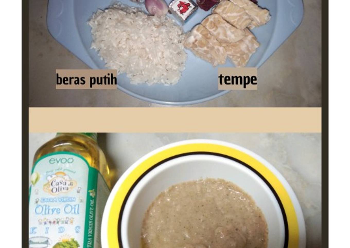 Bubur Ati Ayam with Bayam Merah mix Tempe (Mpasi 7m+)