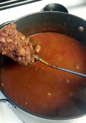 A picture of home made chilli beans from scratch.